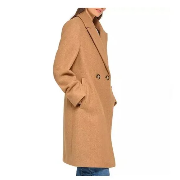 NEW DKNY Women's Faux Wool Notched Lapel Fully Lined Fashion Coat Camel Medium - Picture 3 of 9